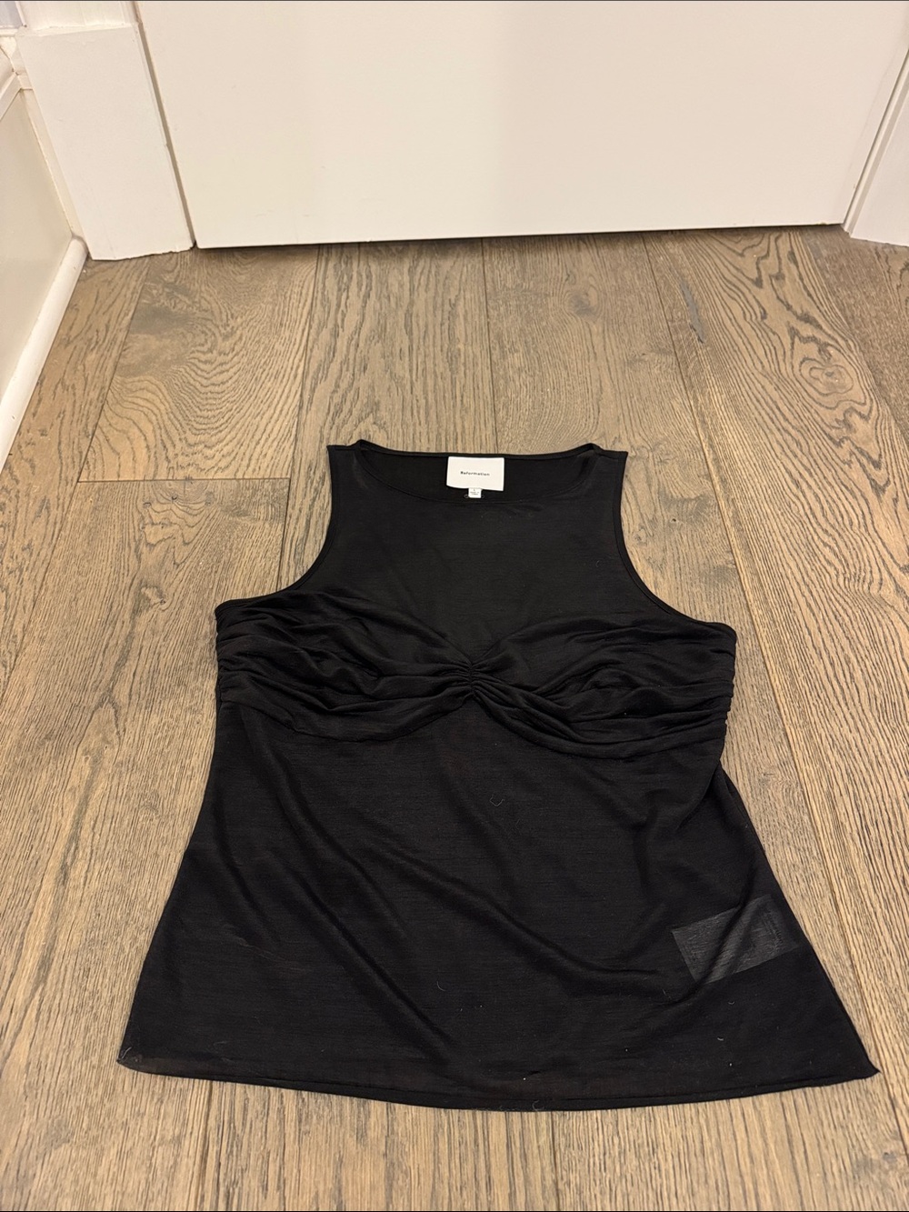 Women’s Sheer Black Twist-Front Tank Top